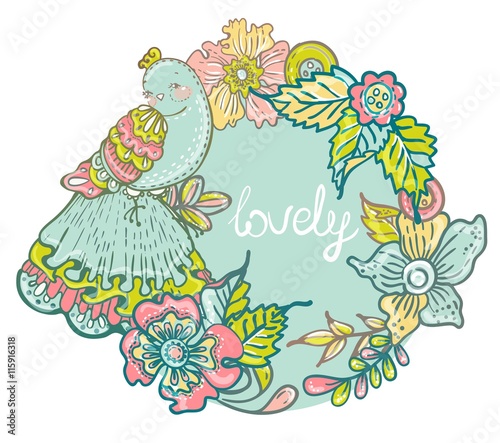 Floral Card with bird