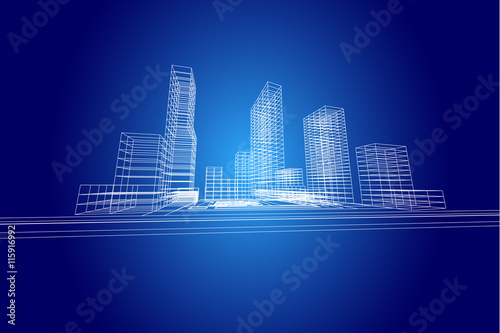 city view, architecture abstract, 3d illustration