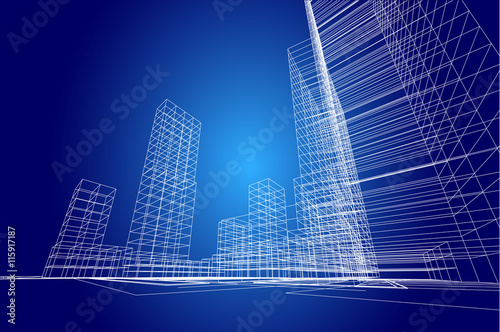 city view, architecture abstract, 3d illustration