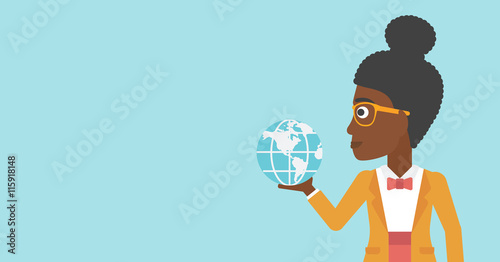 Business woman holding Earth globe.
