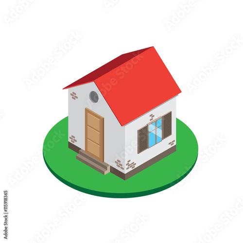 Isometric. house with a red roof