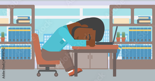 Businessman sleeping on workplace.