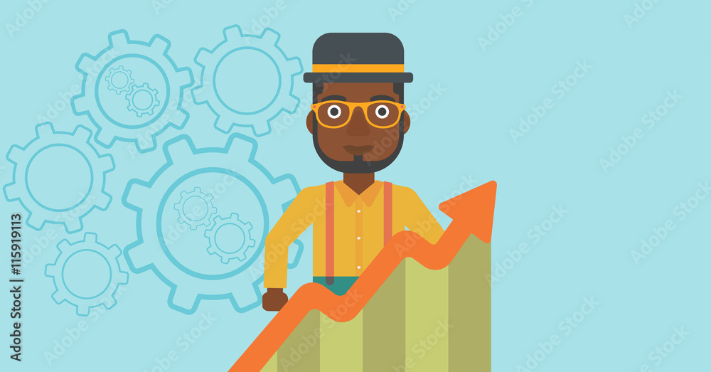 Businessman with growing chart. Businessman with growing chart.