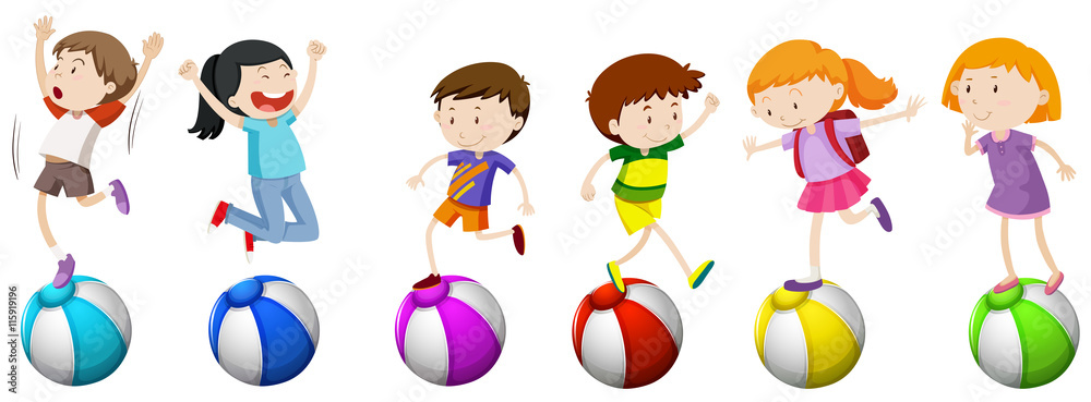 Boys and girls standing on ball