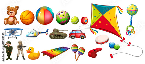 Set of many colorful toys