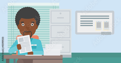 HR manager checking files vector illustration.