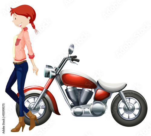 Woman and vintage motocycle
