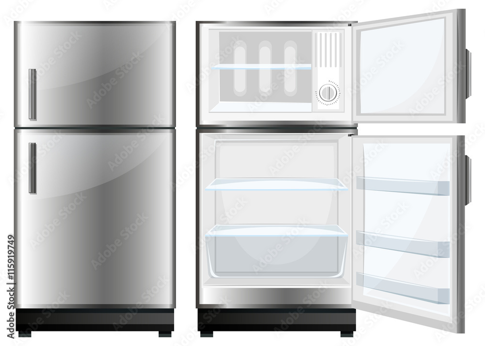 Refridgerator with closed and opened door Refridgerator with closed and opened door