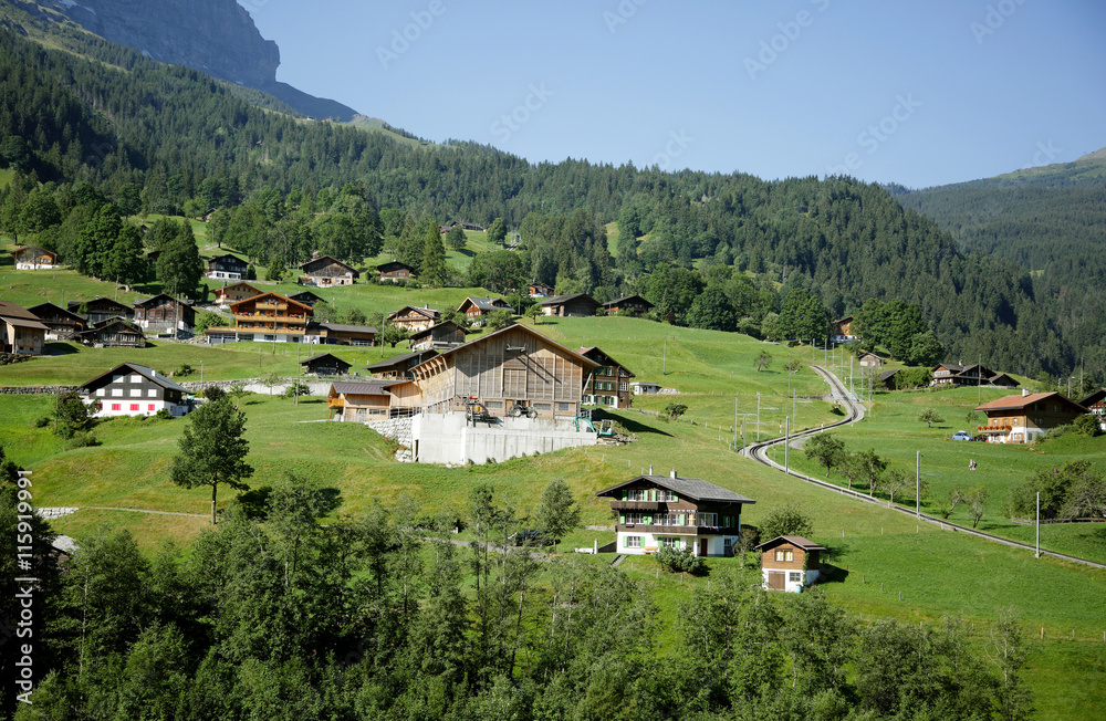 Village in the beautiful landscape of Alps near Grindelwald
