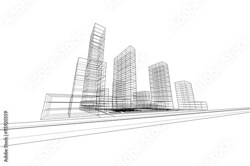 city view, architecture abstract, 3d illustration