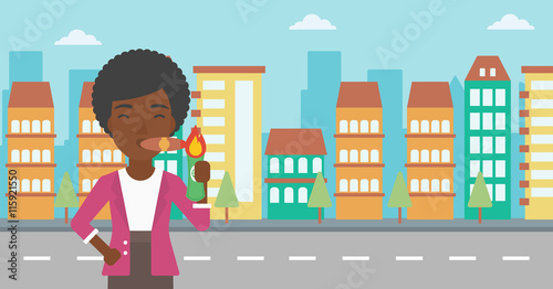 Business woman smoking cigar vector illustration.