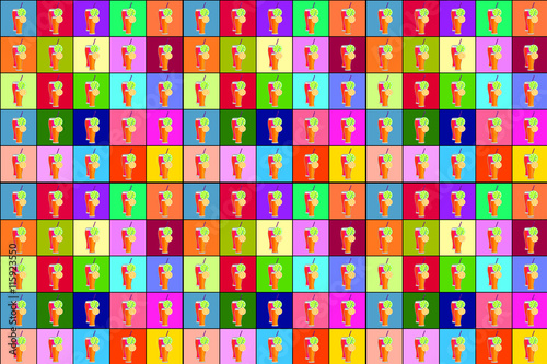 seamless pattern of colored squares and cocktails