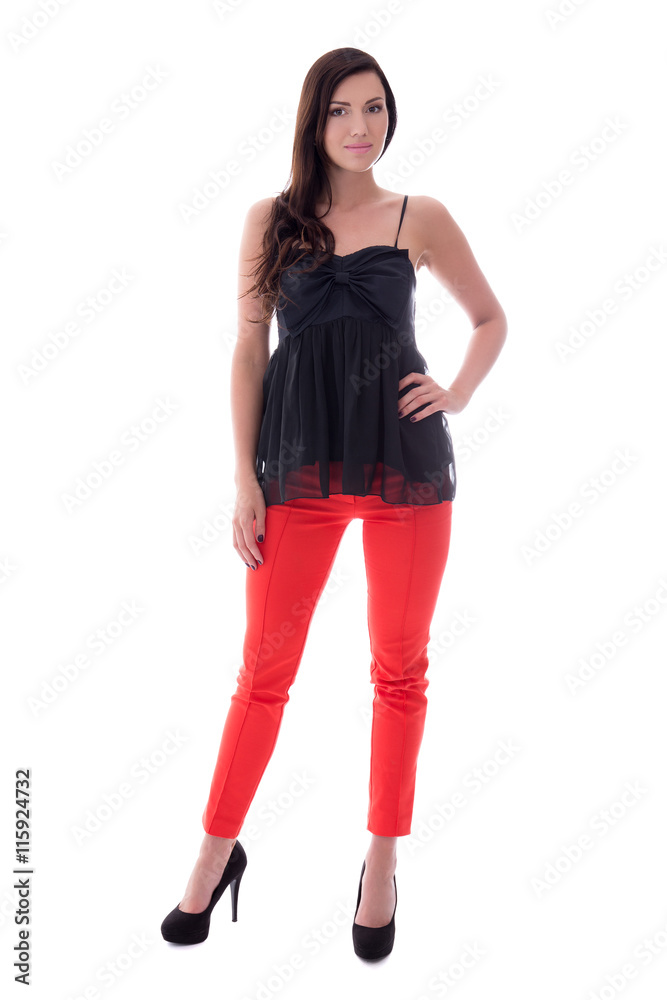 full length portrait of young woman posing isolated on white full length portrait of young woman posing isolated on white