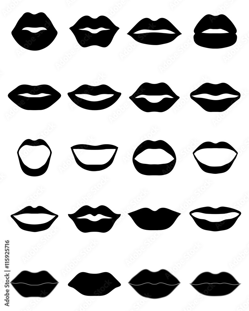 Set of black lips on a white background, vector Stock Vector | Adobe Stock