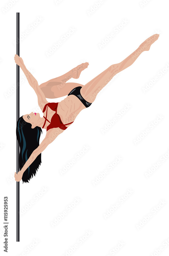 Girl is doing element in pole dance Girl is doing element in pole dance