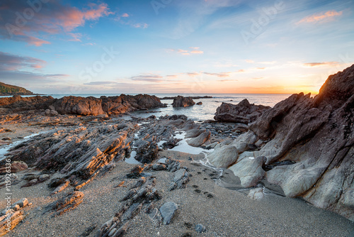 Sunset at Hemmick Beach in Cornwall