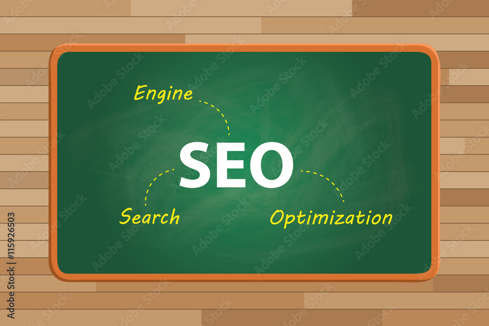 seo concept search engine optimization with text on blackboard with chalk effect