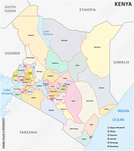 vector administrative and political map of the Republic of Kenya