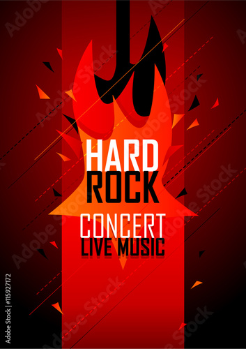 Vertical music background with red abstract elements and stylized guitar. 