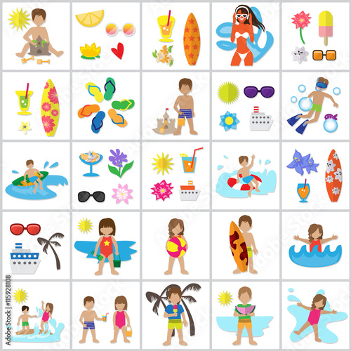 Summer Kids Icons Set: Vector Illustration, Graphic Design. For Web, Websites, Print, Presentation Templates, Mobile Applications And Promotional Materials