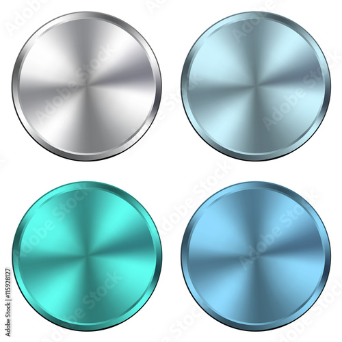 Circular metallic vector plates, metal textures silver blue.