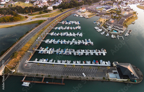 Aerial photo of marina and small boat harbour
