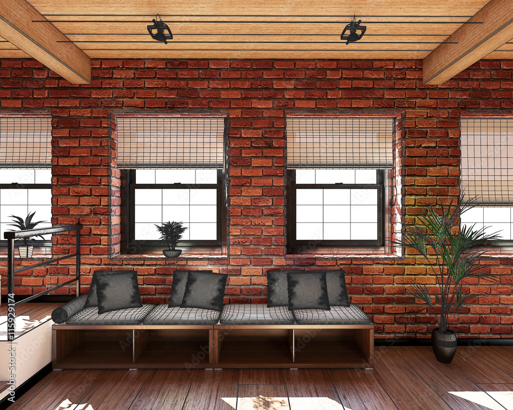 Fototapeta premium 3D Interior rendering of a tiny loft