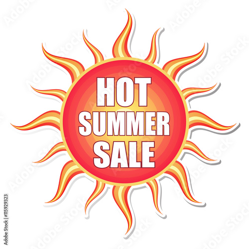 hot summer sale in sun label, vector