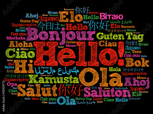 Hello word cloud in different languages of the world, background concept