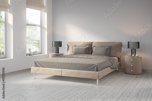 Contemporary tobacco brown bedroom with wood floor photo