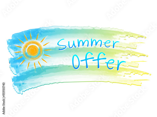 summer offer and sun on drawing flag, vector