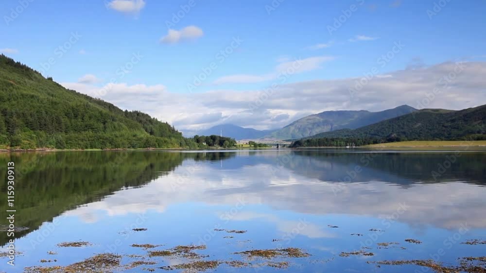 Loch Leven.  A timelapse recording of the view across Loch Leven from Ballachulish towards Ballachulish Bridge in the Scottish highlands.  Loch Leven is a sea loch on the west coast of Scotland.
