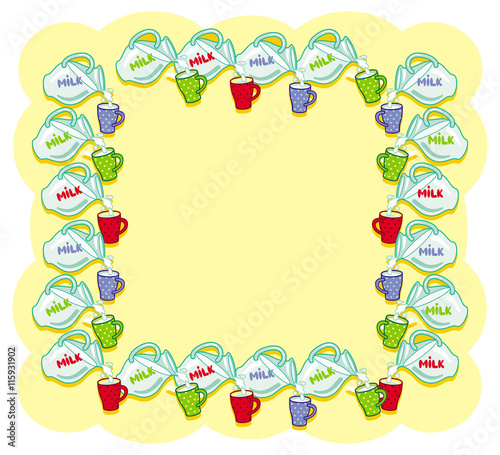 Vector frame with milk jug with cups.