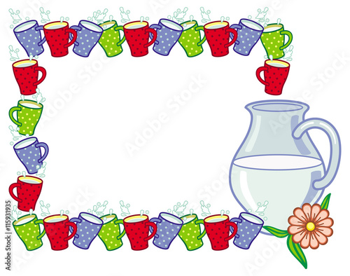 Vector frame with milk jug with cups.