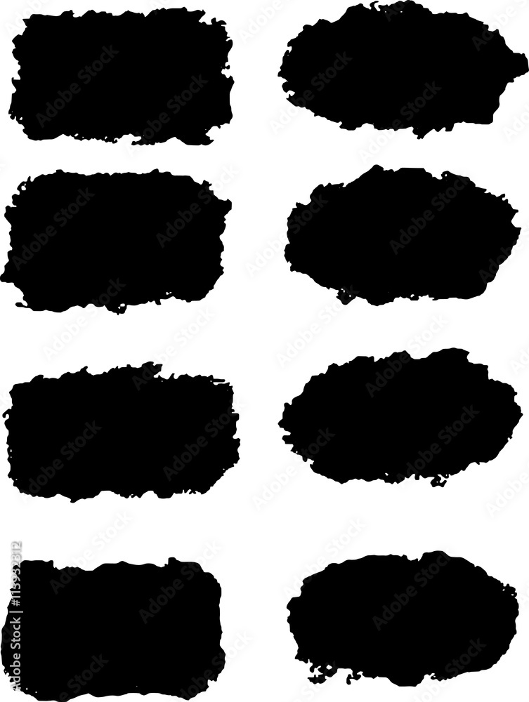 Grunge shapes set, black isolated on white background.