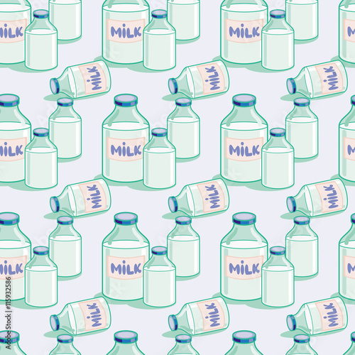 Seamless pattern with milk bottles. Vector clip art.