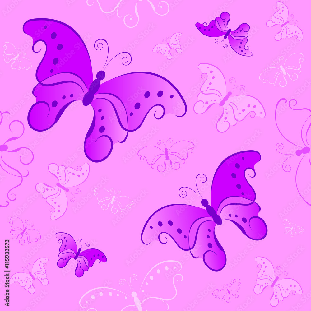 Pink Seamless Pattern with Butterflies