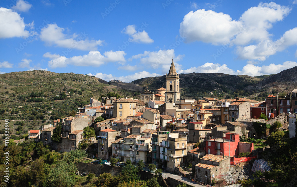 View of mountain village Novara di Sicilia, Sicily, Italy 
