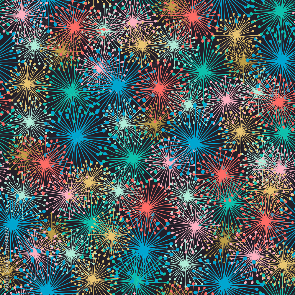Firework background. Bright seamless pattern for holidays Firework background. Bright seamless pattern for holidays