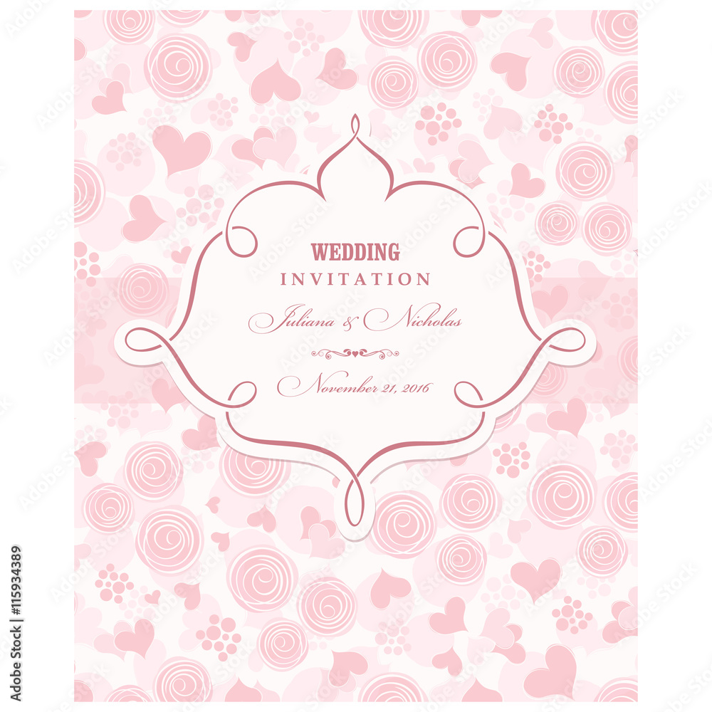 Wedding Invitation card with pink roses