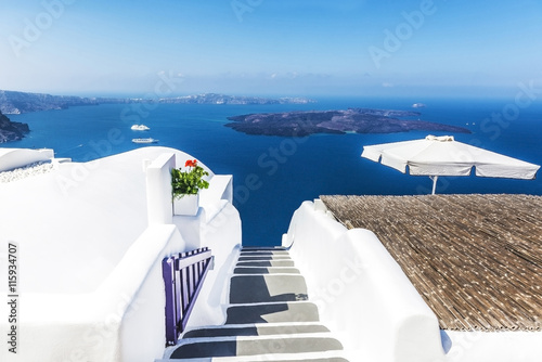 White architecture with sea view in Santorini, Greece