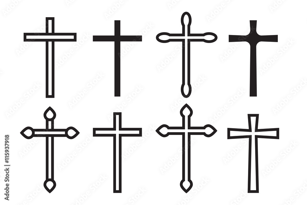 Thin line icons set of crosses Thin line icons set of crosses