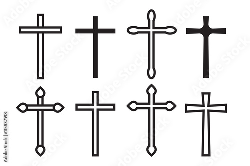 Thin line icons set of crosses
