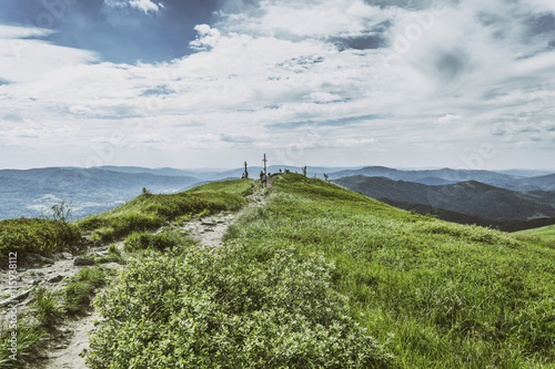 Fototapeta Naklejka Na Ścianę i Meble -  View of the mountain trail and mountain panorama