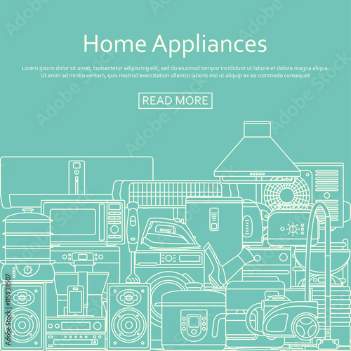 Home appliances concept made of outlined icons. Vector illustration.