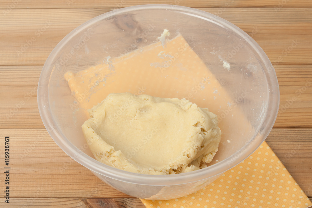 Raw Shortcrust Pastry In Bowl. Cooking Process.