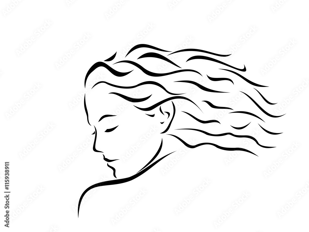 Blowing hair woman's head