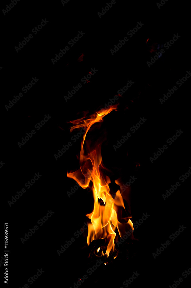 Fire flames on black background