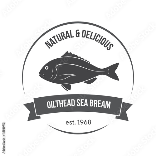 Vector gilthead sea bream, sparus aurata, dorado emblem, label. Template for stores, markets, food packaging. Seafood illustration. photo