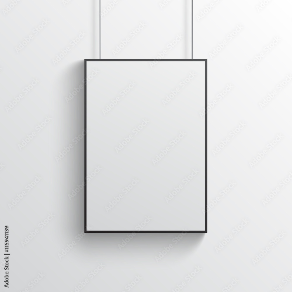 White poster with black frame mockup on grey wall White poster with black frame mockup on grey wall